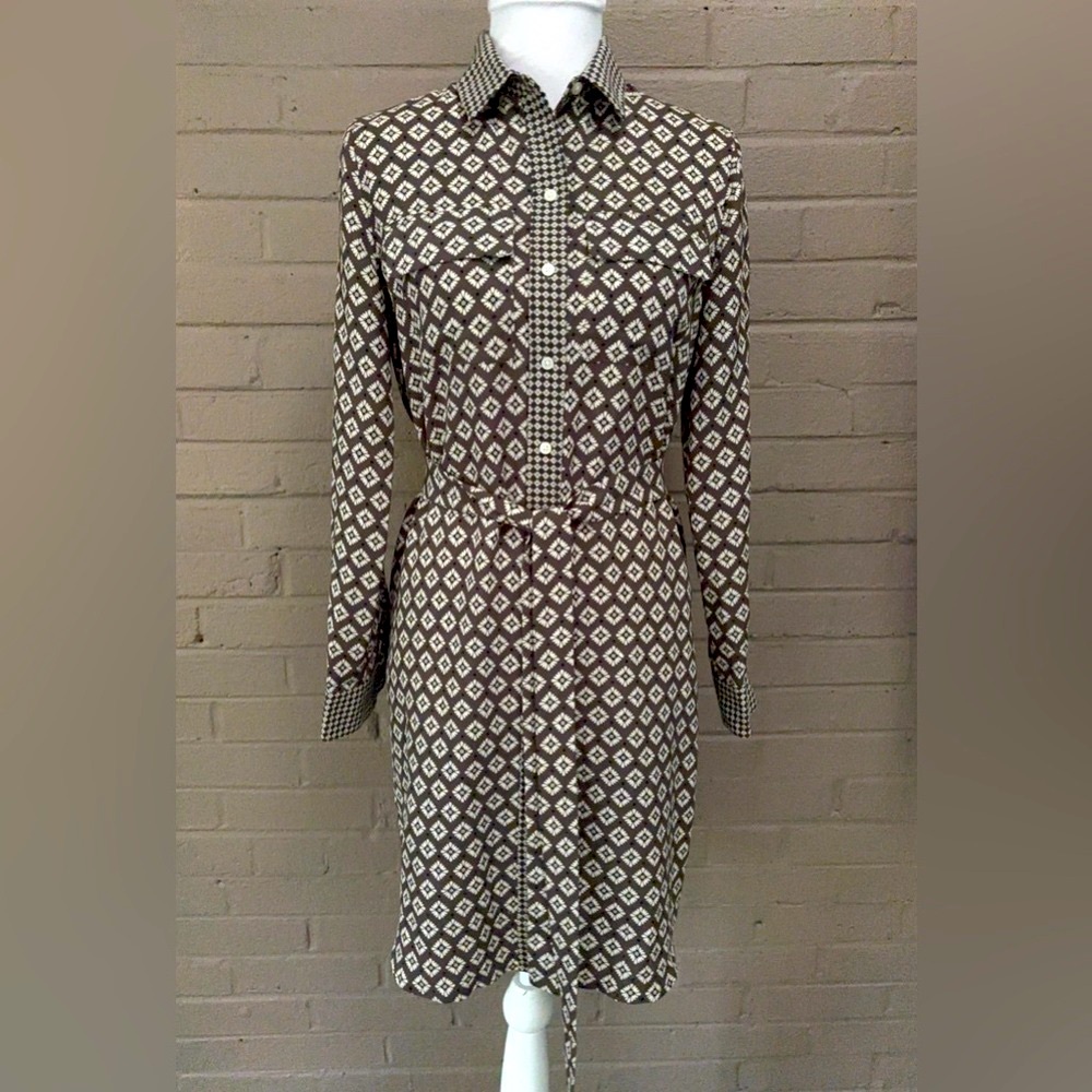 LOFT. Button down print belted shirtdress  S